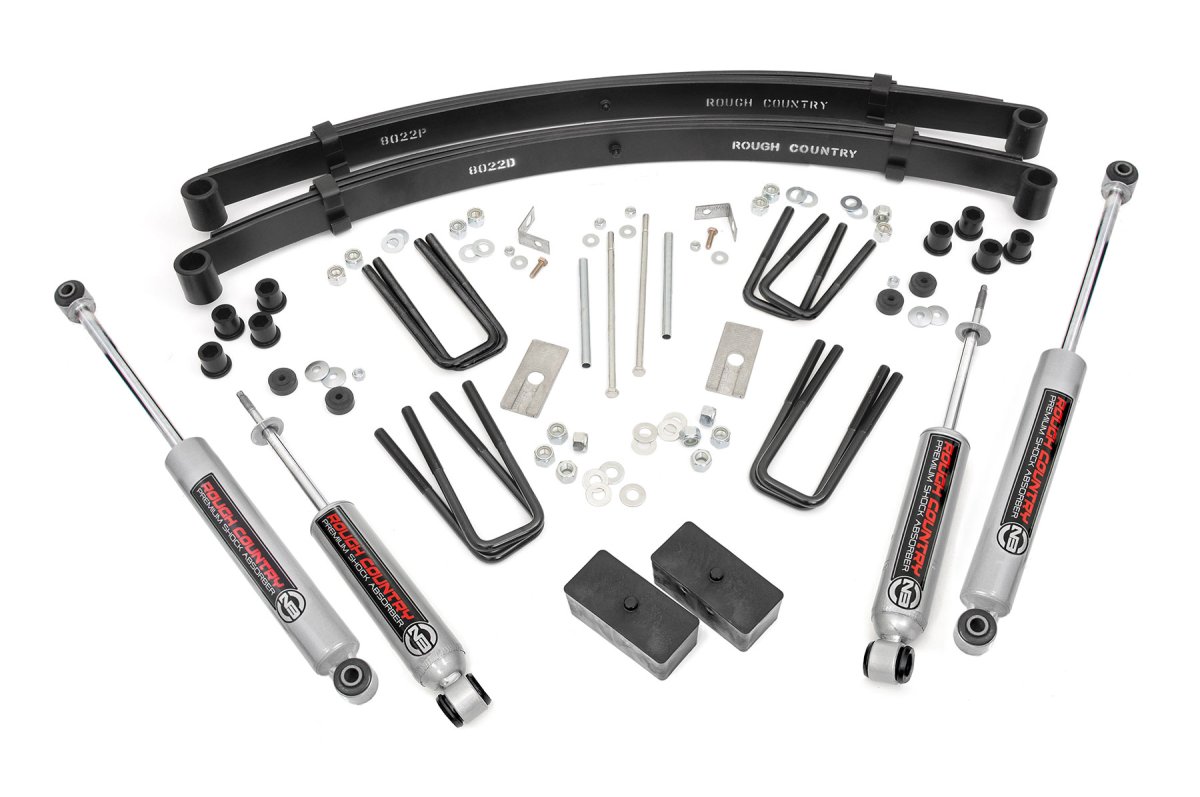 Toyota Pickup Suspension Lift Kit - Front + Rear - Rough Country - 3 inch Lift Kit with Premium N3 Shocks and Front Leaf Springs - '84-'85